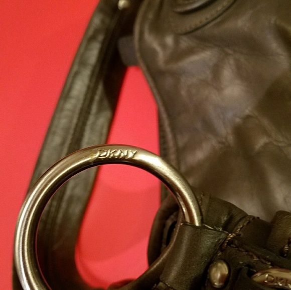 ❤DKNY DARK GRAY LEATHER BAG - Picture 2 of 8